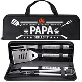 LEWARAN BBQ Grill Tools Set black stainless steel tools in case
