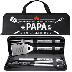 LEWARAN BBQ Grill Tools Set black stainless steel tools in case