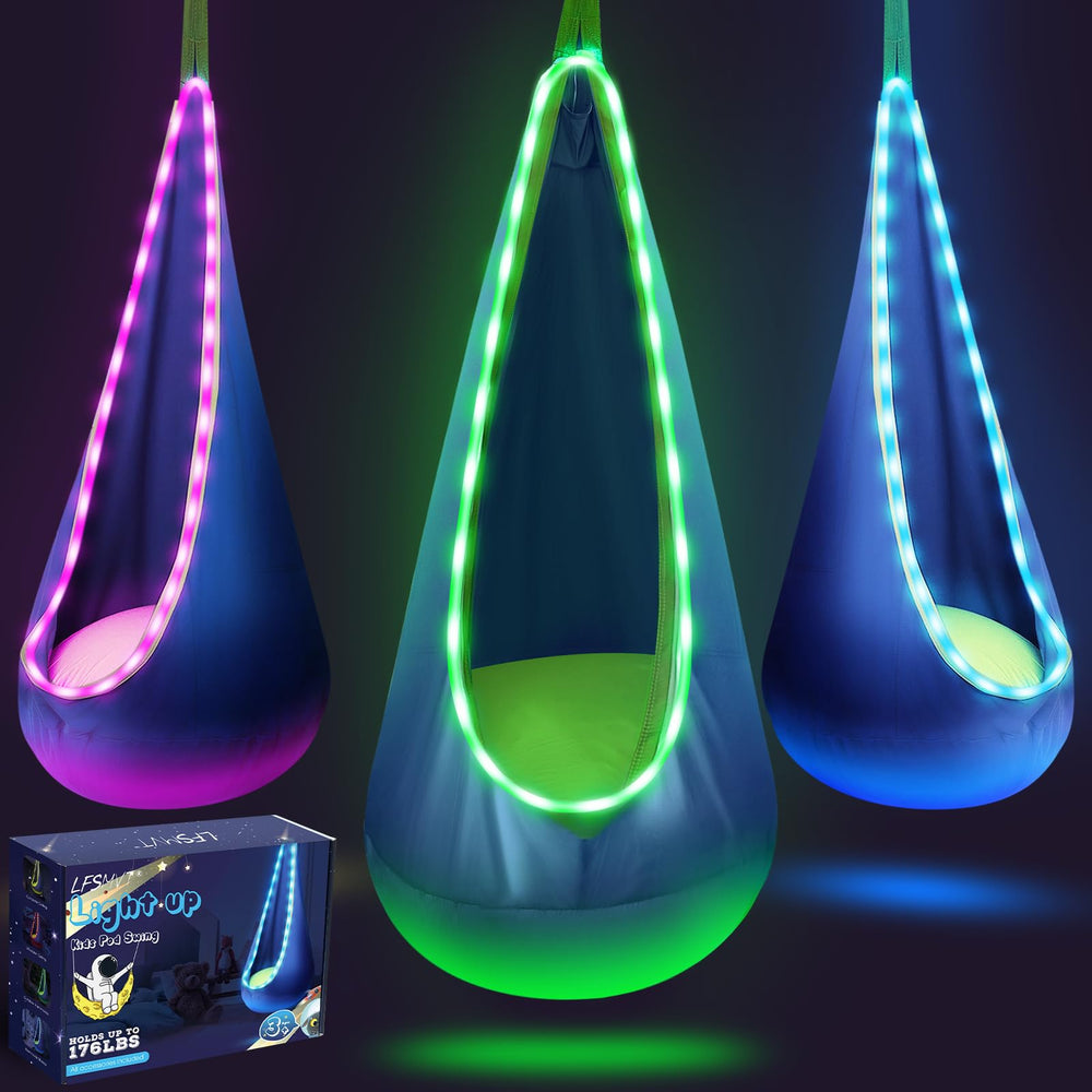 LFSMVT Light Up Kids Pod Swing Seat in blue with LED lights