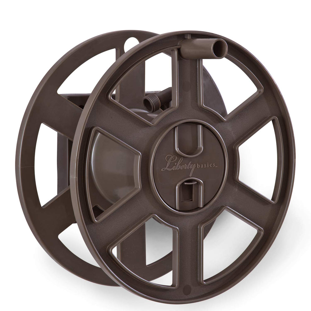 Liberty Garden Wall Mount Hose Reel in bronze showing side view