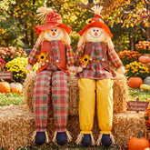 Libima 60 inch large sitting scarecrow front view with vibrant colours
