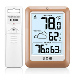 LICHI Indoor Outdoor Thermometer front view with LCD display