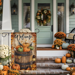 Lifestyle image of the garden flag displayed in a garden setting