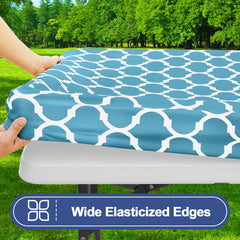 Light blue picnic table cover on a 96-inch table