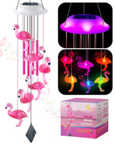 Lightalent Solar Flamingo Wind Chimes front view with LED lights