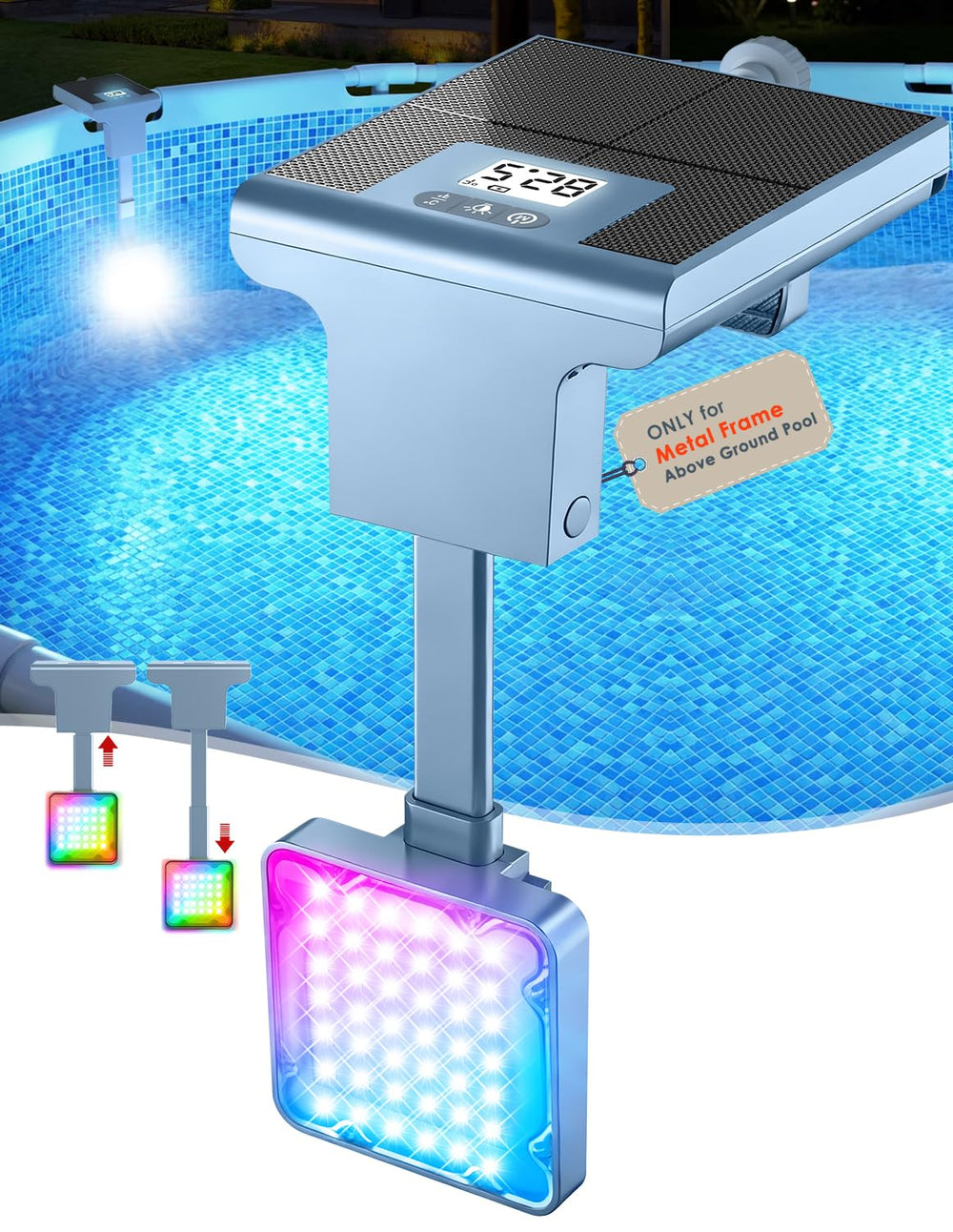 LightHacker Solar Pool Light with LCD thermometer front view