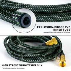 Lightweight FrutPunch garden hose coiled for storage