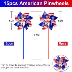 Likeny 15 pack of wind spinners in vibrant red, white, blue