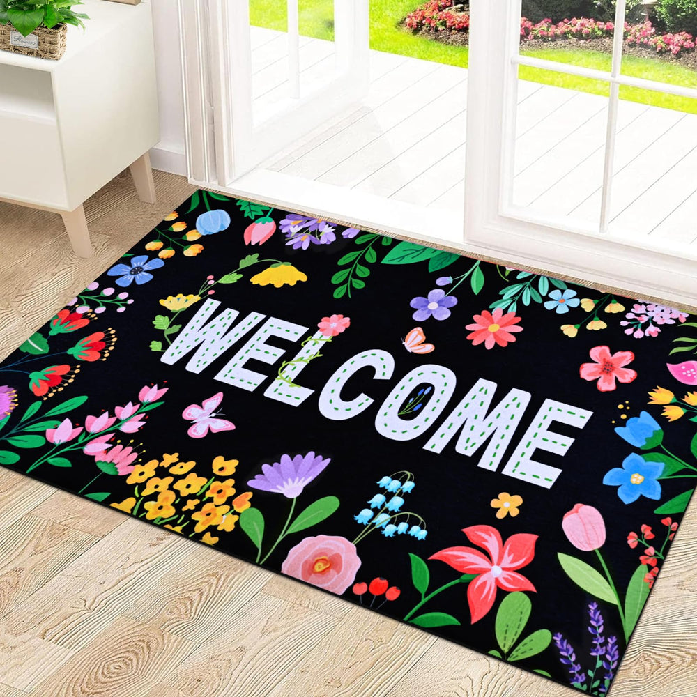 Likiyol Floral Door Mat front view with colourful flower and butterfly design
