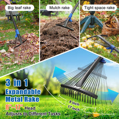 Lilyvane Adjustable Metal Leaf Rake collapsed for storage