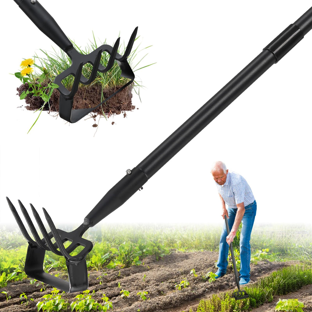 Lilyvane Garden Hoe 2-in-1 tool front view with 62 inch long handle