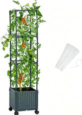 LINEX Raised Garden Bed Planter Box with Trellis, Gray color front view