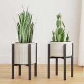 Linpla Adjustable Metal Plant Stand in Black, Front View