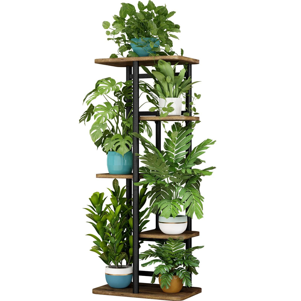 LINZINAR 5 Tier Plant Stand black metal corner shelf front view