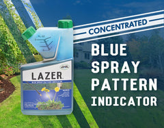 Liquid Harvest Lazer Blue Spray Pattern Indicator label close-up