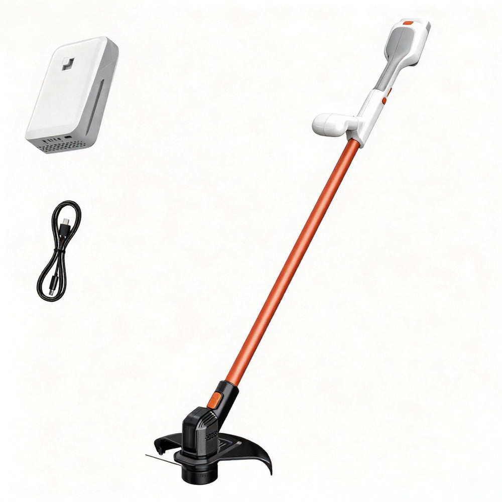 LiTHELi Cordless Weed Wacker 12-inch front view in ivory and orange
