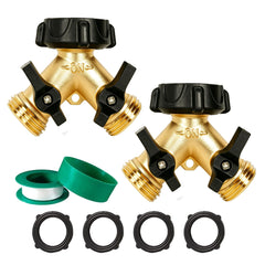 LIULO TOOL Garden Hose Splitter front view showing two outlets