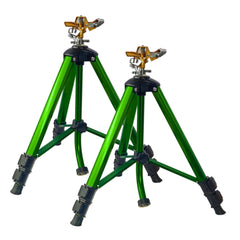 LIULO TOOL Tripod Sprinkler front view, green with adjustable height