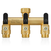 LNEZCDB 3 Way Hose Splitter front view showcasing brass material