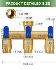 LNEZCDB 3 Way Hose Splitter showing the large ball valve