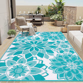 LOKHOM Outdoor Rug 5x8 ft Teal & White front view