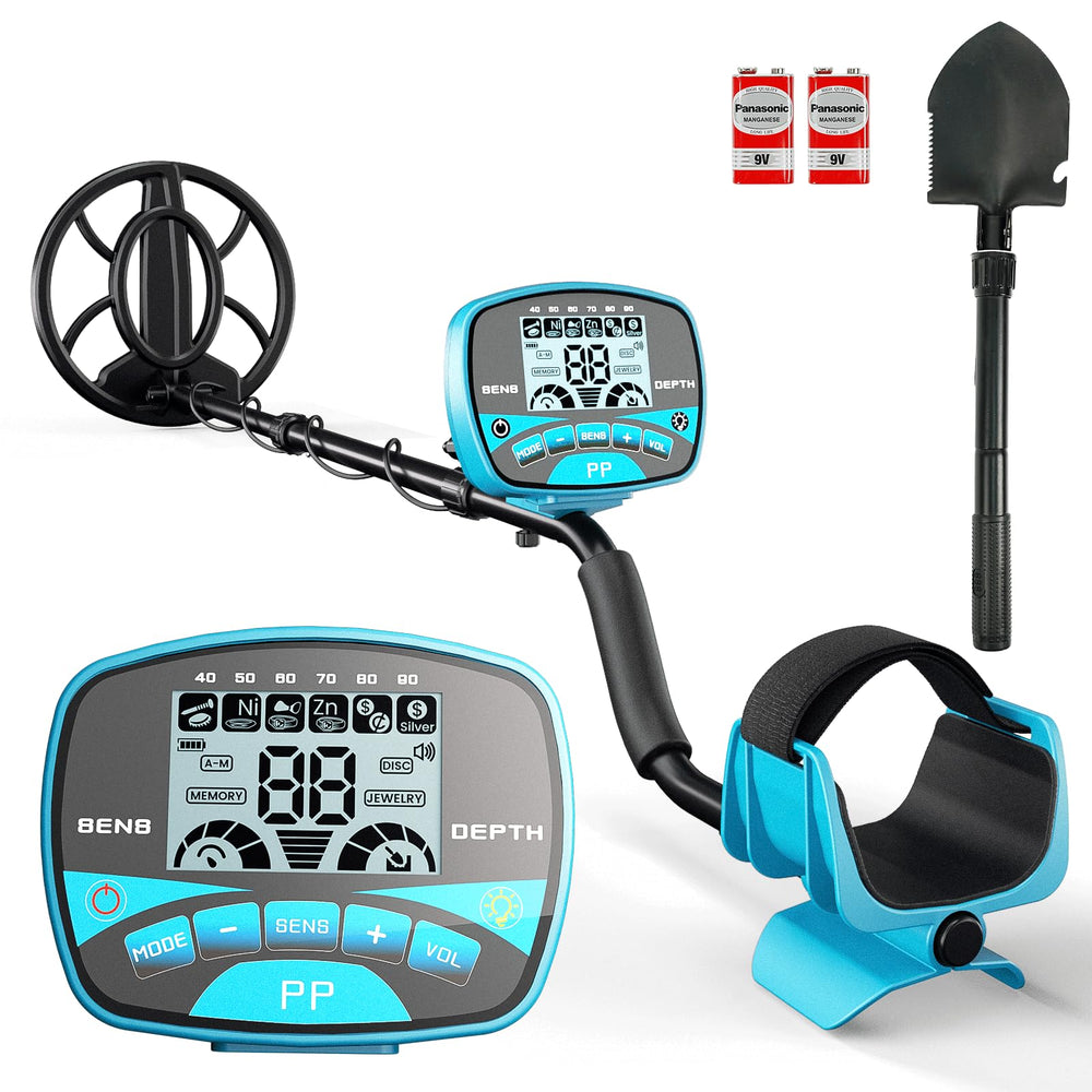 LOLARAN Metal Detector blue model front view with 10-inch waterproof coil