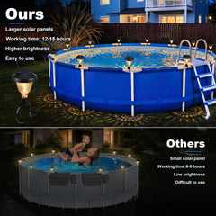 Lomotech solar pool lights illuminating a backyard at night