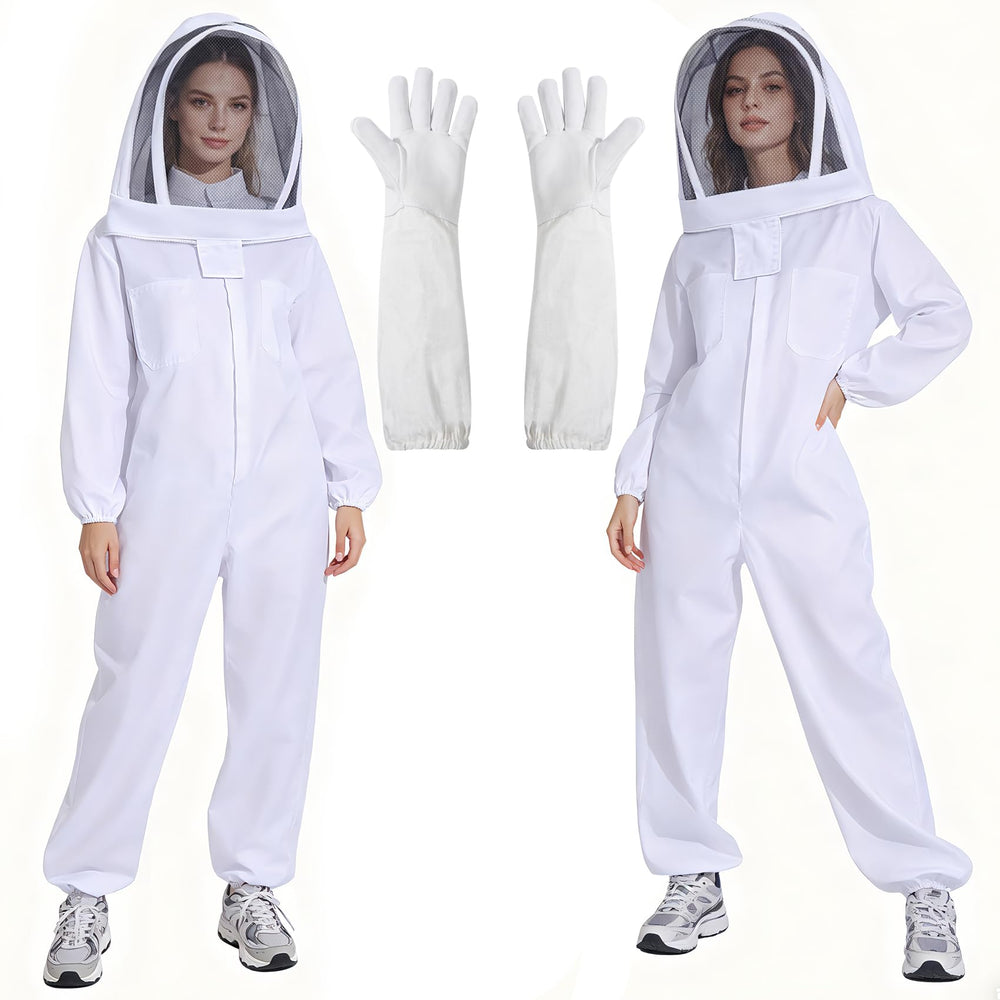 LONGADS full body bee suit with gloves and veil in white