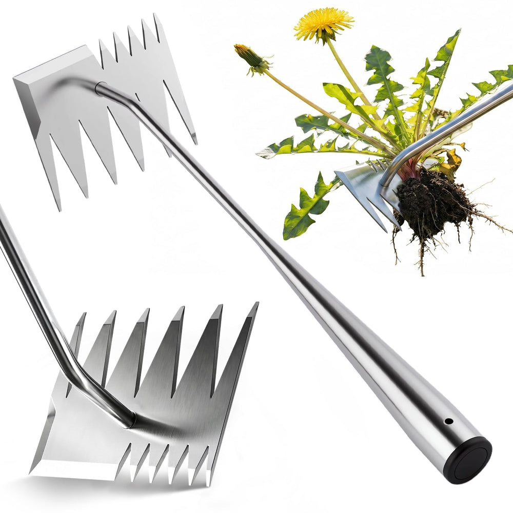 LOOHOI Weed Puller Tool front view with 6-tooth design