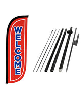LookOurWay Feather Flag Kit with red and blue colours, front view