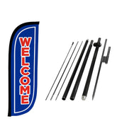 LookOurWay Feather Flag Pole Kit with Open Welcome design in blue and red