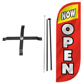 LookOurWay Feather Flag Set 5ft Now Open Red/Yellow front view