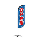 LookOurWay Feather Flag Set front view with Open Blue/Red design
