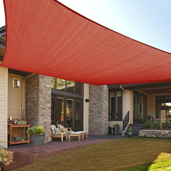 LOVE STORY 12' x 16' rectangle sun shade sail in terra red, front view