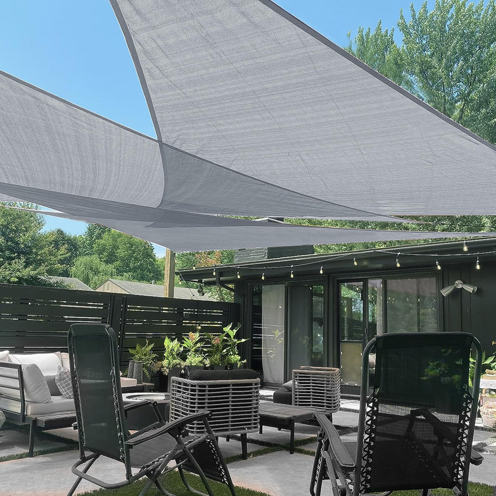 LOVE STORY Triangle Sun Shade Sail 20' x 20' x 20' Silver Grey front view