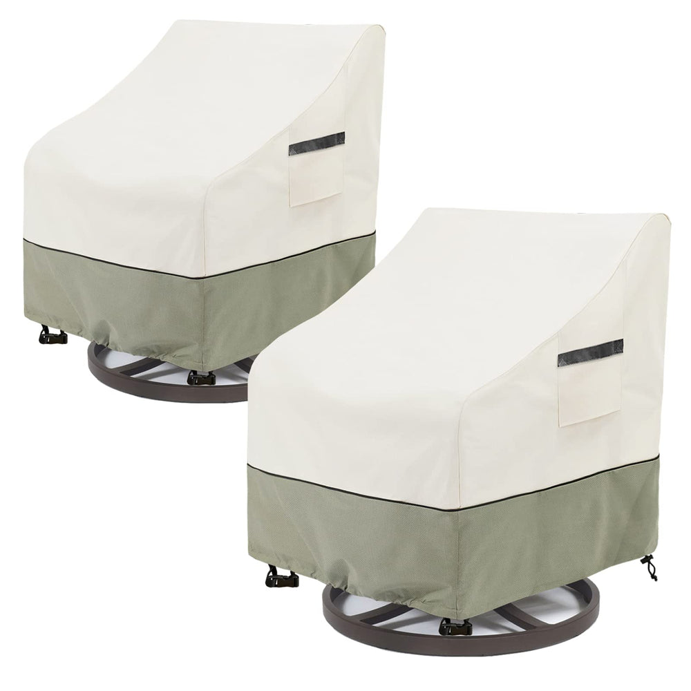 LSongSKY Outdoor Swivel Lounge Chair Cover front view in White and Grayish Green