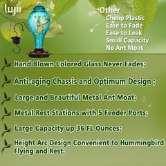 LUJII Hummingbird Feeder with ant moat included