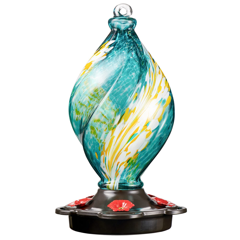 LUJII Ice Cream Shaped Spiral Hummingbird Feeder in teal with colorful design