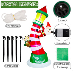 Lulu Home 9FT Christmas Inflatable Lighthouse side view showing stability stakes