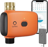 Lumary WiFi Water Timer front view with brass inlet