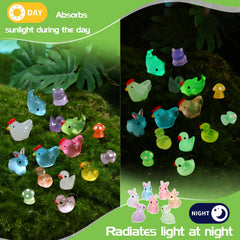Luminous mini ducks and rabbits glowing in the dark