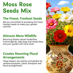 LUOJIBIE Moss Rose Seeds in a garden setting with blooming flowers
