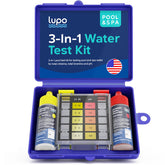 Lupo 3-in-1 Pool Test Kit front view with heavy-duty storage case