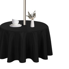 LUSHVIDA 60-inch round black outdoor tablecloth front view
