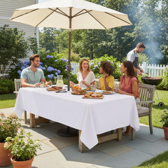 LUSHVIDA outdoor tablecloth draped on a patio table