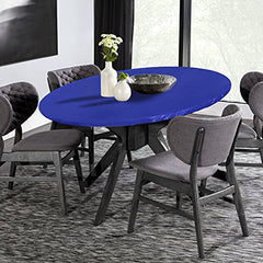 LUSHVIDA Round Tablecloth 56" blue vinyl cover on round table