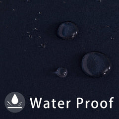 LUSHVIDA tablecloth in navy color on a dining table with umbrella