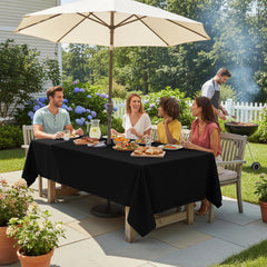 LUSHVIDA tablecloth on patio table with umbrella