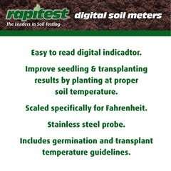 Luster Leaf Digital Soil Thermometer in garden soil, measuring temperature