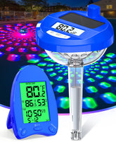 LuxBlue Solar Pool Thermometer dark blue floating in water
